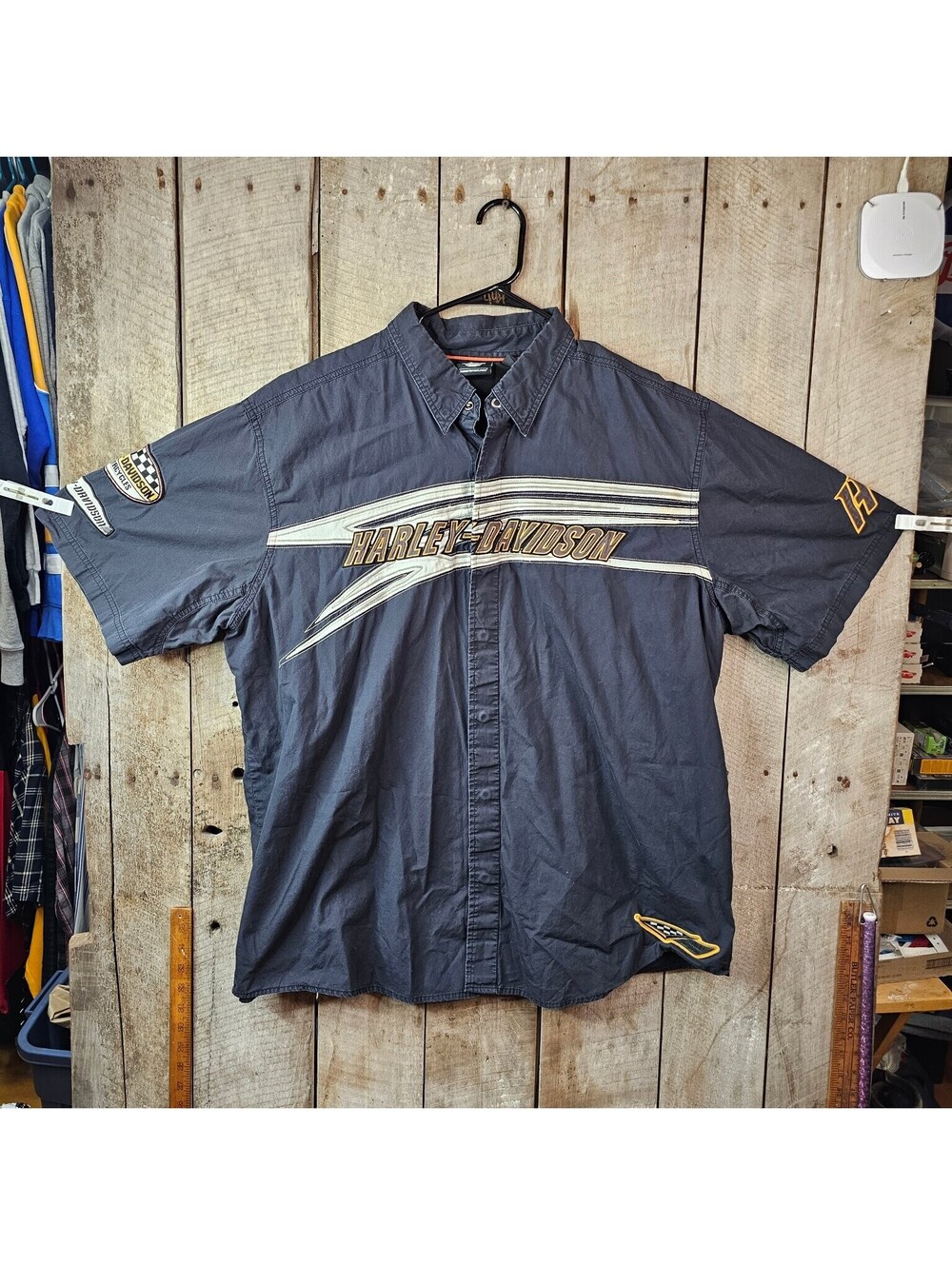 Harley-Davidson Men's 2XL Charcoal Button Down Casual Shirt Embroidered Patches